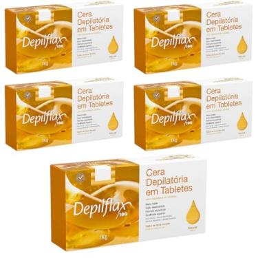 Imagem de Kit 5 Cera Quente Depilatória Profissional Natural Mel Depilflax Barra 1Kg Grande