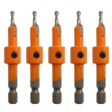 Imagem de Kit 5 Brocas Escareador 3Mm X 8Mm Encaixe 1/4 Para Rebaixo