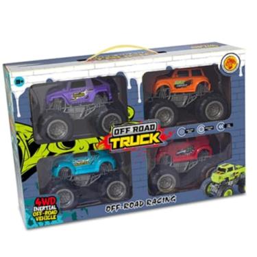 Imagem de Brinquedo Kit Maleta de Transporte Com 4 Carrinhos Monster Truck Para Crianças Fricção Carros de Brinquedo Cores Sortidas