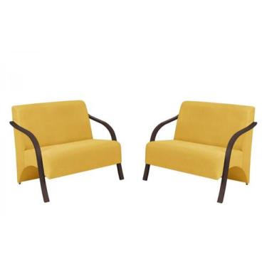Imagem de Kit 2 Poltronas Namoradeira 2 Lugares Vênus D Salla Suede Braço Madeir