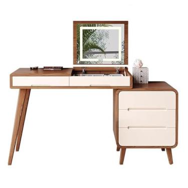 Imagem de YAYAOVP-24927 Vanity Desk Farmhouse Vanity Desk com espelho flip, penteadeira de maquiagem de 100 cm de largura com gavetas e armário de armazenamento, penteadeira para quarto (marrom)