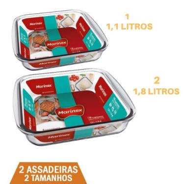 Imagem de Kit 2 Assadeiras Quadrada 2 Tamanhos 1,1L 1,8L Vidro Marinex - Nadir F