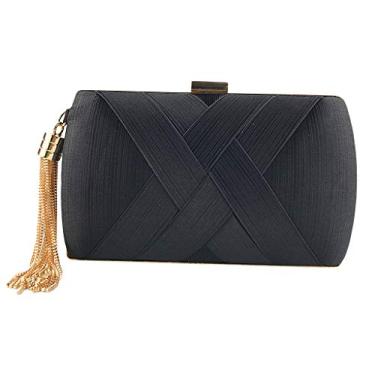Imagem de Milageto Elegante bolsa de noite com borla de seda feminina bolsa clutch para, preta, 20 x 8 x 12 cm