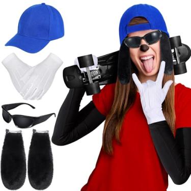 Imagem de Twistover 4 peças de acessórios de fantasia de cachorro preto para Halloween, boné de beisebol, orelhas de cachorro, presilhas de cabelo ao redor de óculos de sol, luvas de algodão de nylon para