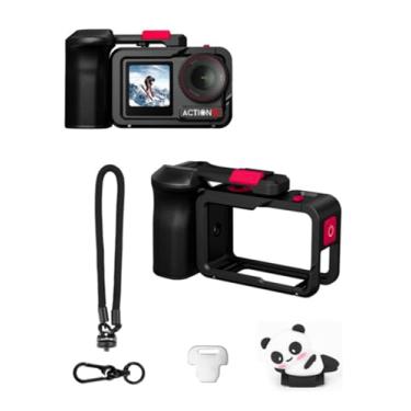 Imagem de YUULNMOP Gaiola de metal com alça de fotografia de rua compatível com DJI Osmo Action 3/4/5 Pro, suporte para câmera fotográfica, gaiola protetora de coelho, alça macia antiderrapante, parafuso de 0,6