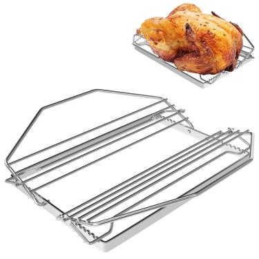 Imagem de BQMAX Grelha de frango de peru ajustável, suporte universal para torrefação de costela, suporte para assar peru em forma de V, rack de aves de 28 cm para a maioria dos defumadores, fornos