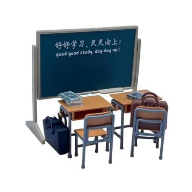 Imagem de menolana Miniatura de mesa e cadeira de quadro negro, modelo de sala de estudo em miniatura, escala 1/12, decoração de cena de quarto minúsculo, móveis para