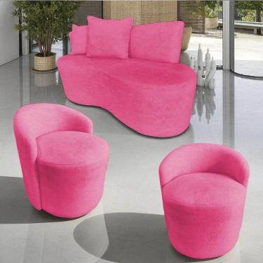 Imagem de Kit Namoradeira + 2 Poltronas Yara Orgânica Couro Rosa Pink - Mazzero 