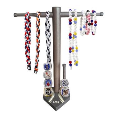 Imagem de Suporte de anel de gotejamento de softbol de beisebol de madeira, suporte de exibição de anel de campeonato, organizador para anéis esportivos lembranças de softbol - acessórios de beisebol presentes