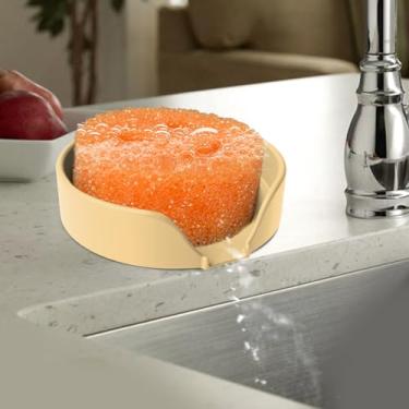 Imagem de Suporte de esponja para esfregar papai com ventosas e bico de drenagem organizador de pia de cozinha, suporte de saboneteiras, suporte de acessórios, lavável na lava-louças - 12 x 12 cm, cor areia