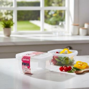 Imagem de 6 Pote Organizador Tampa Marmita Saladeira Vasilha Quadrado - ERCAPLAS