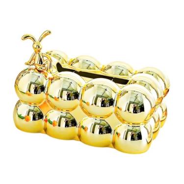 Imagem de Baoblaze Porta-lenços decorativo antiderrapante dourado, porta-guardanapos, caixa de papel higiênico para quarto, escritório, banheiro, sala de estar, Coelho Adormecido