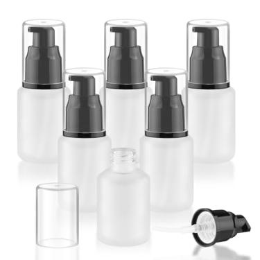 Imagem de 6 garrafas de vidro vazias de loção de creme recarregáveis, frascos de amostra de viagem, recipientes de cosméticos para loção e essência de emulsão de creme (branco, 30 ml)