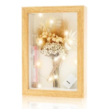 Imagem de Porta-retratos de flores secas de madeira 12 x 17 cm com pingente decorativo leve e elegante para parede e mesa, suporte de exibição de flores secas ou cartão postal, presentes de Natal para amigos da