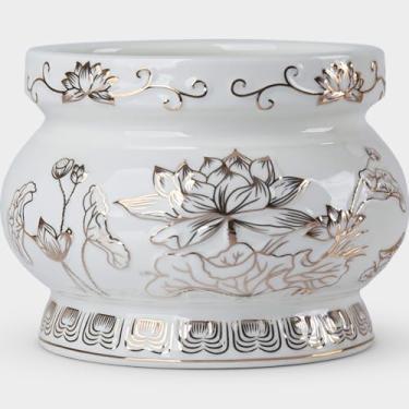 Imagem de Qinlang Tigela pequena para queimador de incenso budista de cerâmica branca, suporte de incenso de Buda para palito - 10 cm