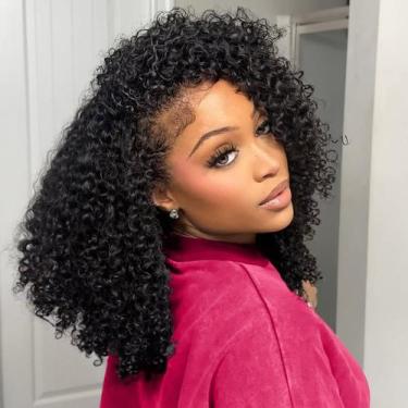 Imagem de Meia peruca QUANDIAN Kinky Curly 100% cabelo humano 200% densidade