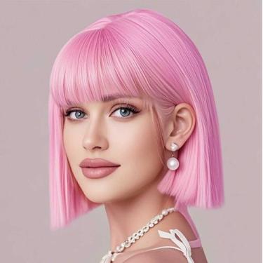 Imagem de Peruca YOUNIGA Pink Bob 30cm de fibra sintética para mulheres