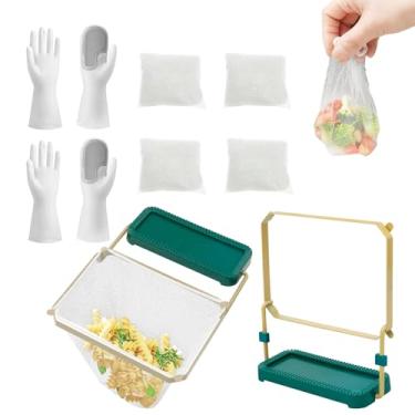 Imagem de 2 peças de pia de rack de lixo, coador de pia com ventosa com 200 peças de sacos de malha e luvas, filtro de cesta coletor de alimentos de malha, filtro de ralo de pia de cozinha para restos de lixo e
