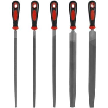 Imagem de Conjunto de limas de metal com 5 peças, conjunto de limas de metal manual de 40,6 cm, aço carbono, inclui proteção plana, plana, triangular, quadrada e lixa meio redonda
