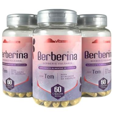 Imagem de Kit 3 Berberina com TCM 500mg 60 cápsulas Extrato Padronizado Berberis Vulgaris Sem Lactose Sem Glúten VitaGenus