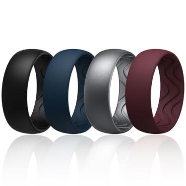 Imagem de Egnaro Anéis masculinos de silicone de 8 mm de largura e 2,5 mm de espessura, faixas elásticas pretas de borracha para remoção de ervas daninhas e sulcos respiráveis para treino de academia, 15.5-16