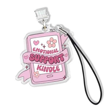 Imagem de Amuletos Kindle Kindle de suporte emocional, pingente de plugue de poeira de 3,5 cm para amantes de livros Bookworm Reading Lover Lightning/Tipo C Porta de carregamento com alça Material acrílico