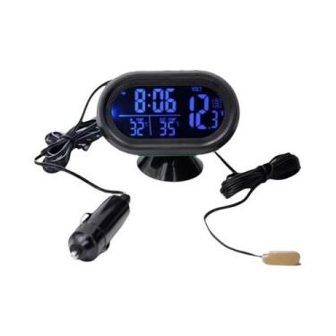 Imagem de Termômetro Digital Para Carro 12v-24v Voltmeter Relógio Luminoso Monit