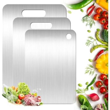 Imagem de Tábua de corte de titânio 100% puro, conjunto de 3 tábuas de corte de titânio 2025, grau alimentício e dupla face, tábua de cortar carne, vegetais, frutas