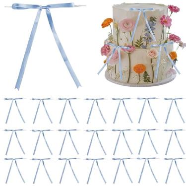 Imagem de 50 peças de laços de cetim azul para embrulho de presente, 5 × 16,5 cm laço de laço pré-fabricado para buquês, convites, cestos, artesanato, grinaldas, casamento, aniversário, chá de bebê, decorações