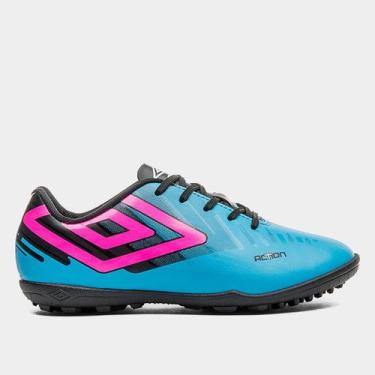 Imagem de Chuteira Society Infantil Action Umbro, Azul, Preto, 36