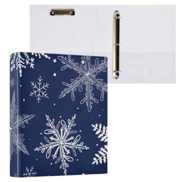 Imagem de Fichário de 3 anéis de Natal azul floco de neve de 3,8 cm, fichários com três argolas com prancheta, serve para papel de 21 x 28 cm, 3 bolsos internos de PVC transparentes para material de escritório