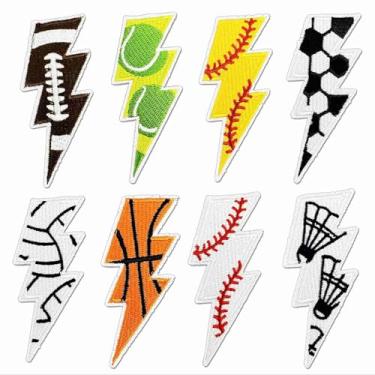 Imagem de 8 peças de adesivos de futebol atlético relâmpago, esportes, basquete, tênis, vôlei, bordado, ferro sobre adesivos para chapéu, roupas, jeans, bolsas