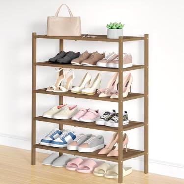 Imagem de Smiry Sapateira de bambu, organizador de sapatos de 5 níveis para entrada e armário, prateleira empilhável de armazenamento livre para sapatos, bolsas e plantas, nogueira