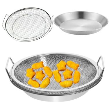 Imagem de Bandeja de filtro de óleo de aço inoxidável com cesta de malha e escorredor para cozinhar, acessórios de fritadeira para drenagem de alimentos fritos, bandeja de churrasqueira, coador de rede para