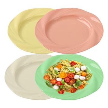 Imagem de YuanQ Conjunto de pratos de jantar de 20,3 cm/4 peças, pratos de palha de trigo, placa de borda larga inquebrável, reutilizável, leve, segura para lava-louças e micro-ondas, saudável