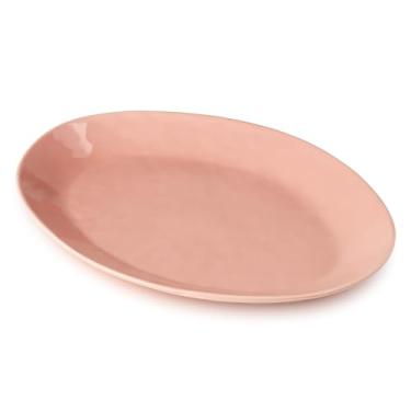 Imagem de Prato oval Desert Rose 40,6 cm x 30,5 cm – Bandeja grande de grés com esmalte rosa brilhante – Louça de jantar elegante para assados, aperitivos, sobremesas, refeições de férias e entretenimento
