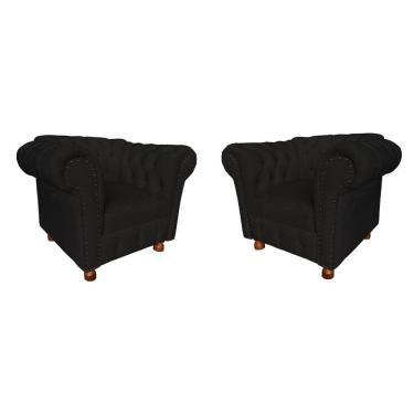 Imagem de Kit Duas Poltronas Chesterfield Capitone Luis XV Suede Preto / decoracao, sala tv estar, recepcao