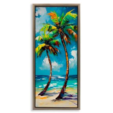 Imagem de Stupell Industries Arte de parede Bendy Palm Trees on Shore Brown com moldura flutuante em tela, design por LSR Design Studio, 78 x 38 cm