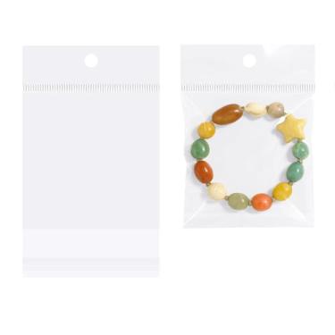 Imagem de Morepack Sacos autoadesivos de celofane com orifício para pendurar, 7,5 x 7,6 cm, 100 peças, sacos de celofane transparentes e resseláveis com cabeçote suspenso para colar de brincos de joias