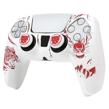 Imagem de Capa de controle de cabeça de tigre compatível com controle PS5/Playstation 5, capa protetora RALAN com alça de polegar personalizada