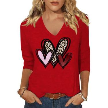 Imagem de Camiseta feminina Scgirl de manga 3/4 com decote em V com estampa Love