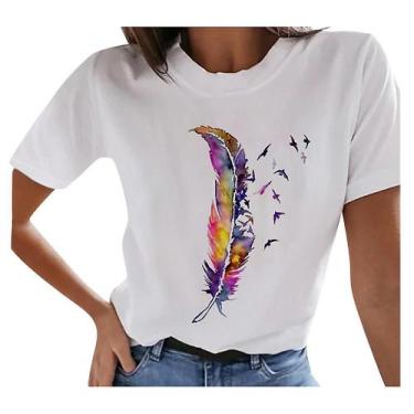 Imagem de Camisetas femininas arco-íris estampadas divertidas camisetas O Neck v