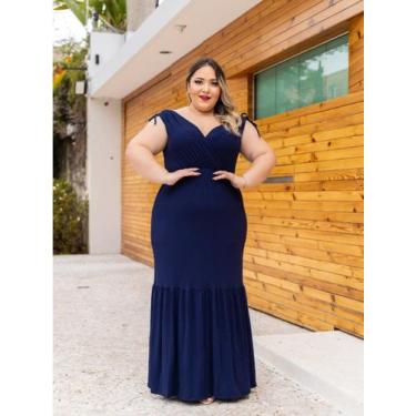 Imagem de Vestido Longo Decote Transpassado Laço Na Manga Plus - luh may, Azul, 