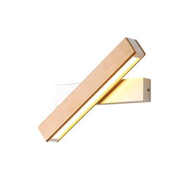 Imagem de Luminária de parede moderna com faixa de luz quente LED, luminária de cabeceira giratória 360 graus, corpo de lâmpada de madeira maciça, luminária de parede para iluminação de corredor, deco
