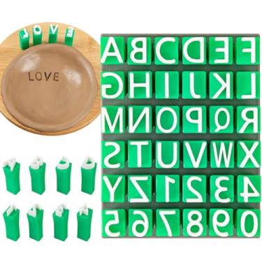 Imagem de Carimbos do alfabeto para argila, ferramentas de carimbos de letras de argila de polímero, mini letras maiúsculas e carimbos de números para biscoito de argila de cerâmica e artesanato DIY (1 conjunto