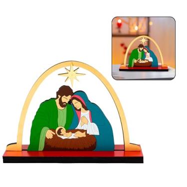 Imagem de Presépio Sagrada Família Decoração de Natal Artesanal Mdf 24cm