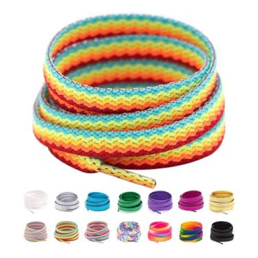 Imagem de Booyckiy Cadarços de tênis modernos coloridos planos de 78,7 a 180 cm, cadarços de sapato arco-íris, Arco-íris 3D, 55inch (140cm)