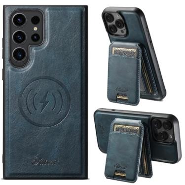 Imagem de PASNEW Capa S24 Ultra compatível com Magsafe sem fio, porta-cartões magnéticos, carteira de couro para Samsung Galaxy S24Ultra, não serve para S Pen, 17,3 cm, azul