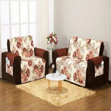Imagem de Protetor de Sofá 2 e 3 Lugares Floral Tabaco Enxovais Aquarela