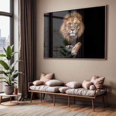 Imagem de Quadro com Moldura e Acrilico Cristal Vidro Sala Quarto Leão Luxo Deco